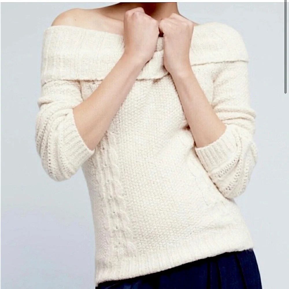 Anthropologie Sleeping on Snow Neves Off‎ Shoulder Pullover Cable knit Sweater